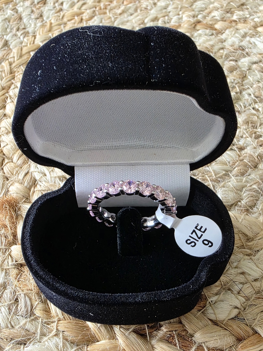 Pink Cubic Zircona Crystal Eternity Ring in Sterling Silver 925 - Size 9